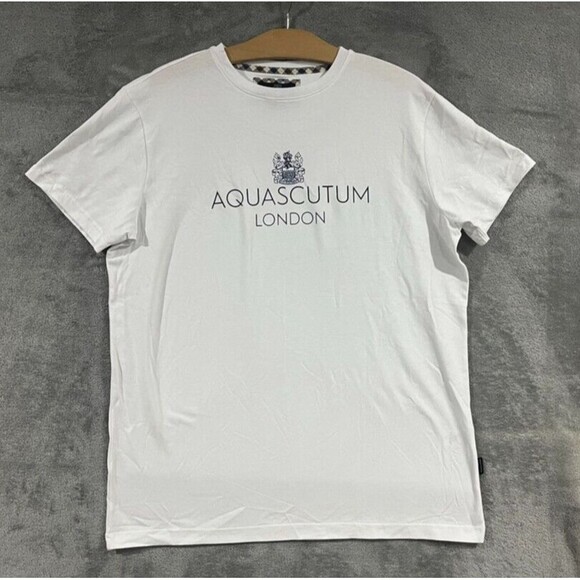 AQUASCUTUM London T Shirt Big Logo Print Club Check House Casuals XL Top Tee - Picture 1 of 8